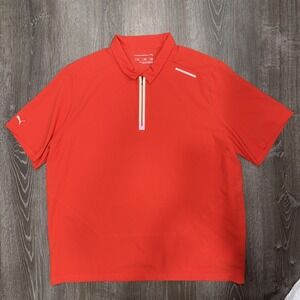 Porsche Design Puma Shirt Adult XXL Orange 1/4 Zip Polo Men's Short Sleeve